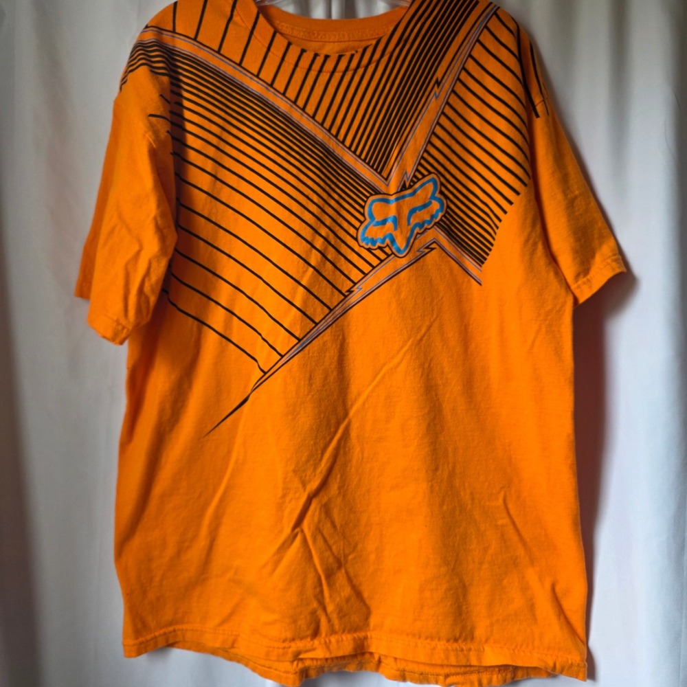 Fox Racing Mens Large Orange Graphic T-Shirt Motocross Fox Head Logo Tee
